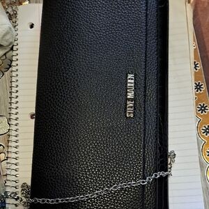 Steve Madden Black Pebbled Clutch with Chain